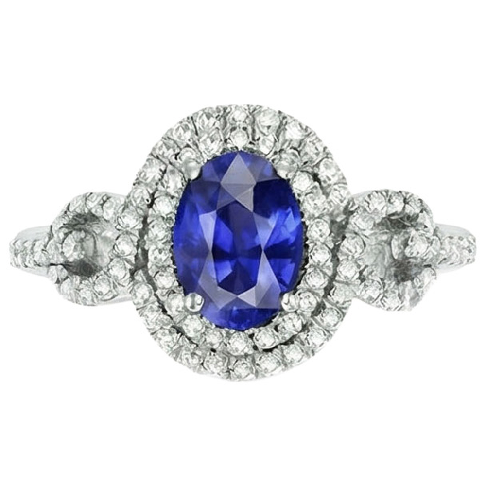 Anello solitario con zaffiro da 3,25 carati accenti diamante WG in oro 14K