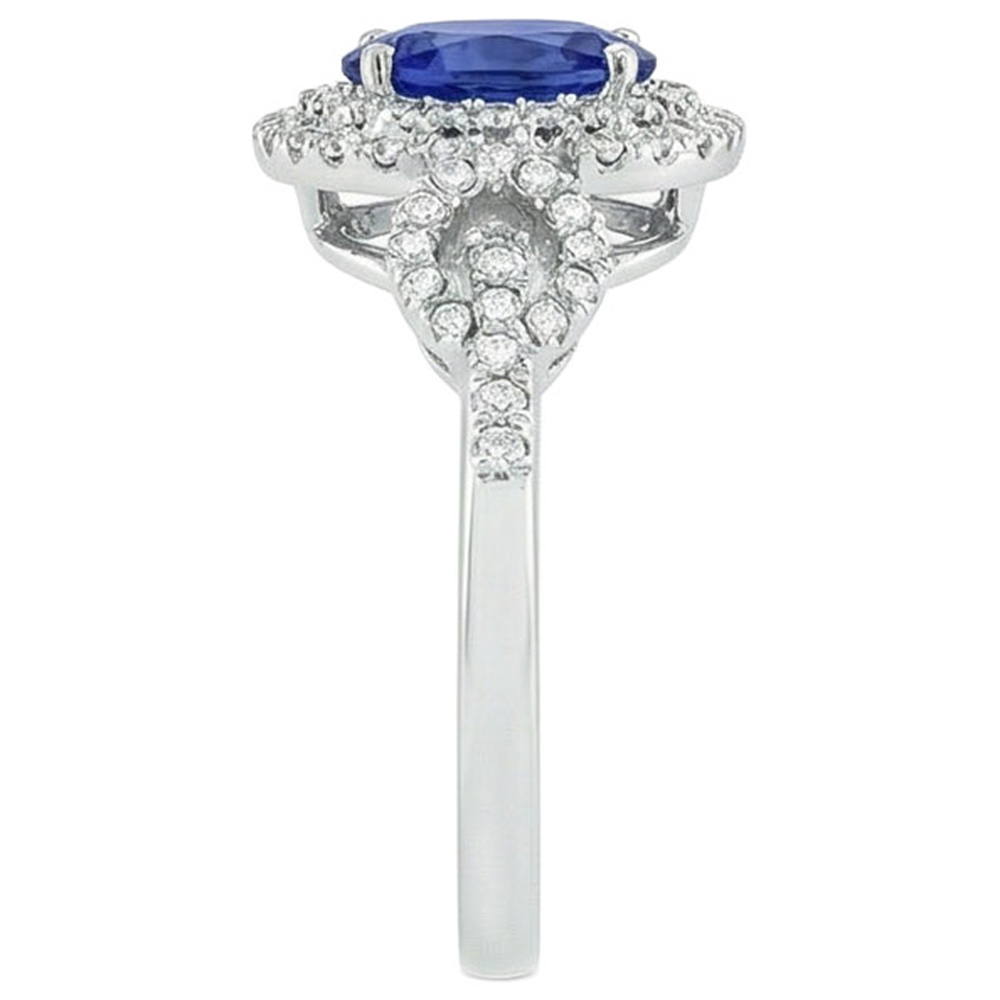 Anello solitario con zaffiro da 3,25 carati accenti diamante WG in oro 14K