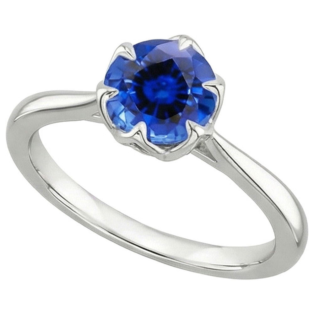Anello solitario con zaffiro dello Sri Lanka 2 carati con gambo affusolato in oro bianco