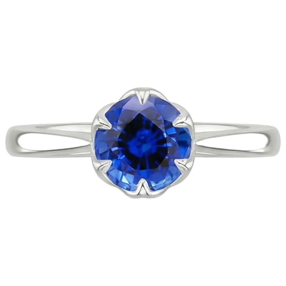 Anello solitario con zaffiro dello Sri Lanka 2 carati con gambo affusolato in oro bianco