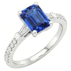 Anello solitario con zaffiro dello Sri Lanka a 4 carati e accenti di diamanti