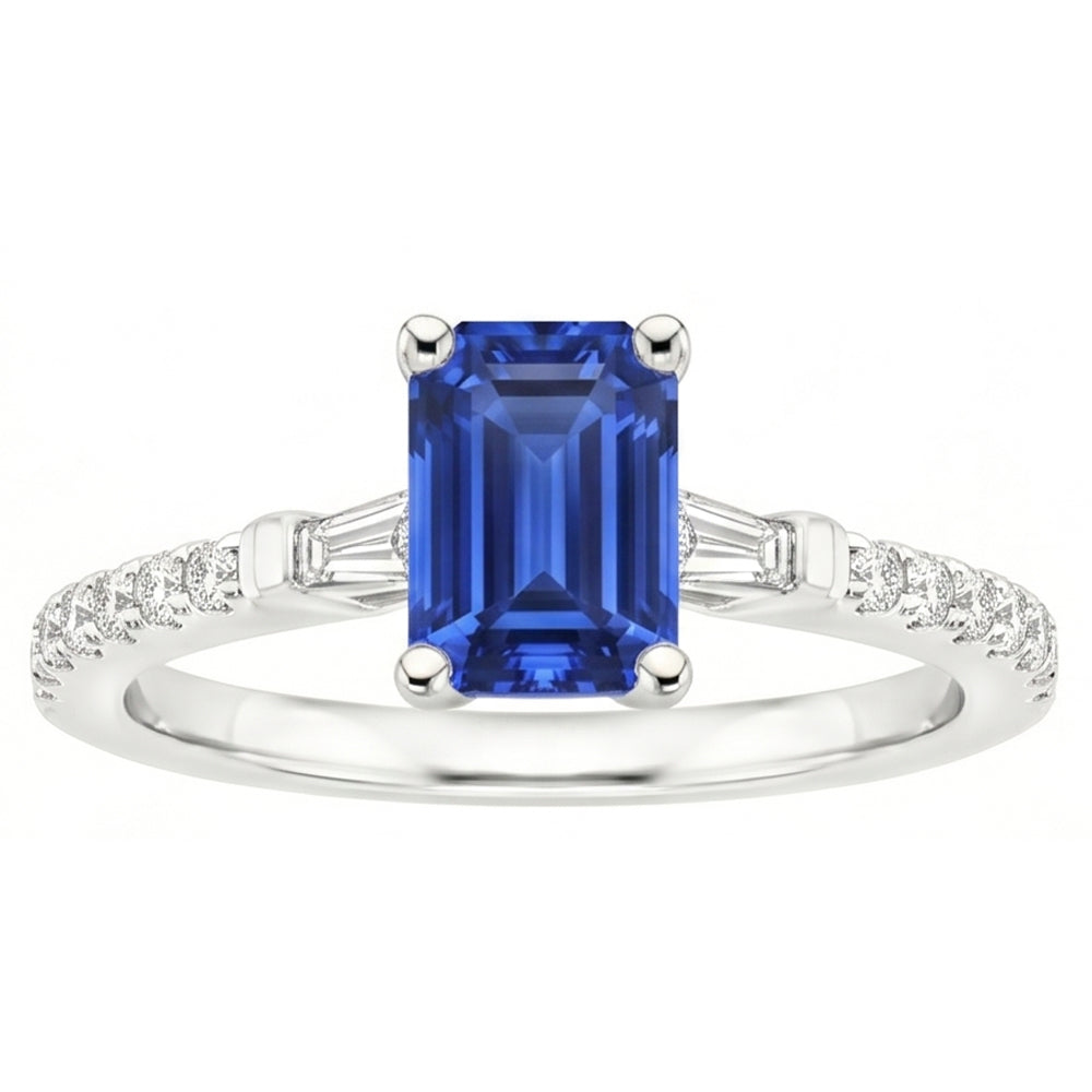 Anello solitario con zaffiro dello Sri Lanka a 4 carati e accenti di diamanti