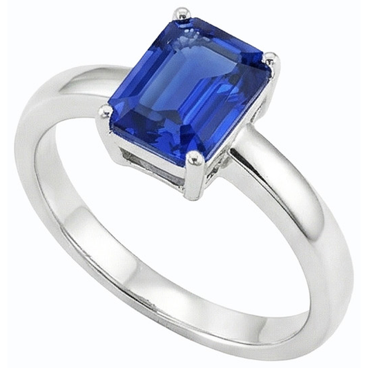 Anello solitario con zaffiro dello Sri Lanka a forma di smeraldo da 1,50 carati