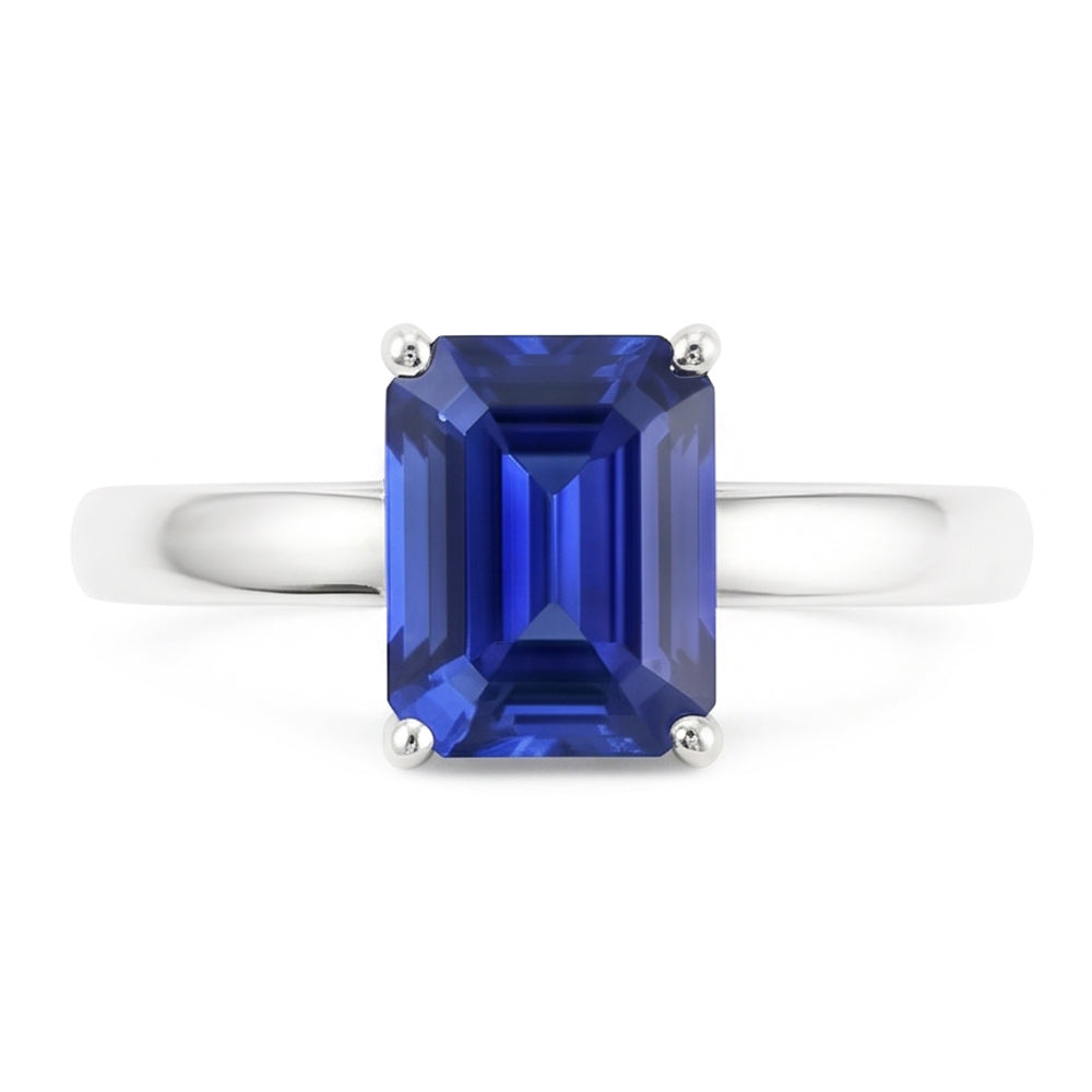 Anello solitario con zaffiro dello Sri Lanka a forma di smeraldo da 1,50 carati