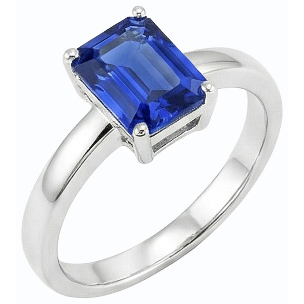 Anello solitario con zaffiro dello Sri Lanka a forma di smeraldo da 1,50 carati