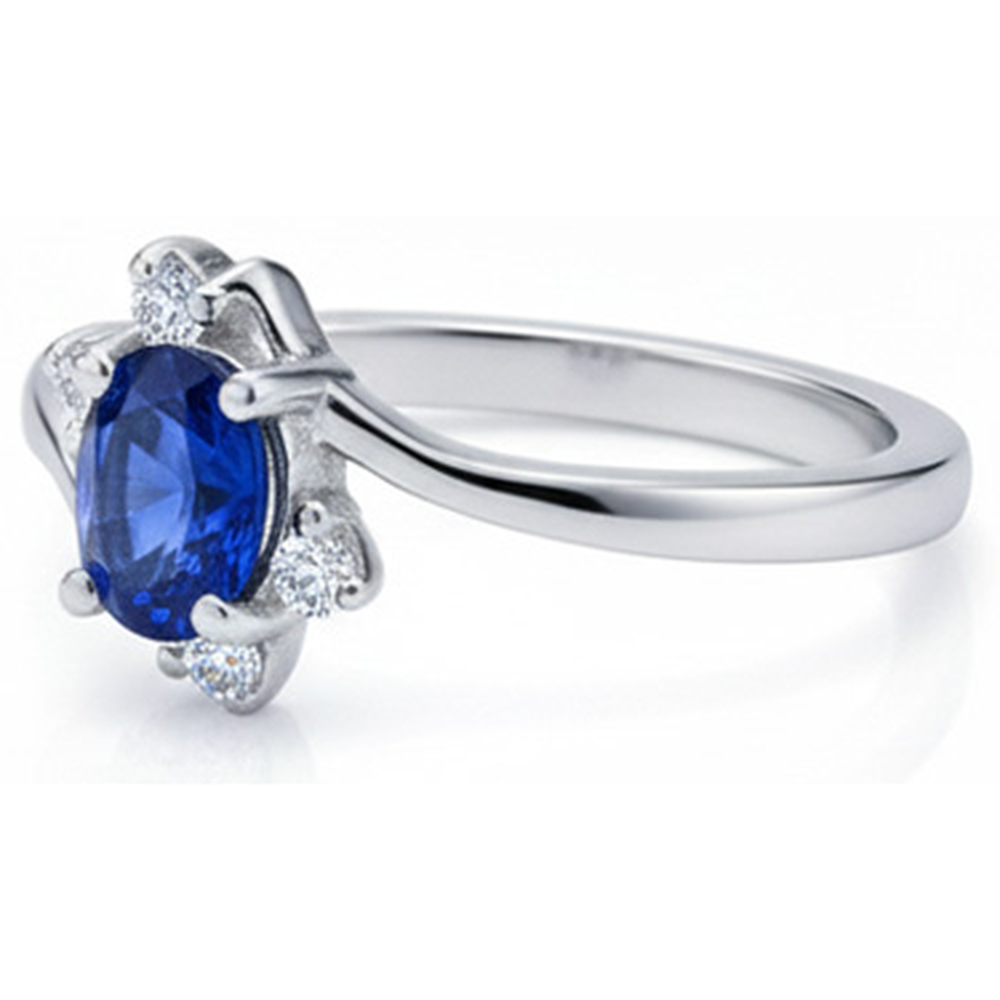 Anello solitario con zaffiro dello Sri Lanka da 1,90 carati e diamanti in oro bianco 14K