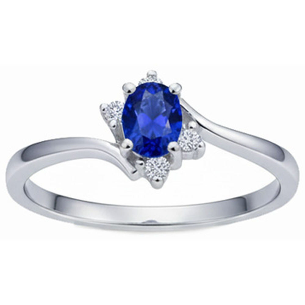 Anello solitario con zaffiro dello Sri Lanka da 1,90 carati e diamanti in oro bianco 14K