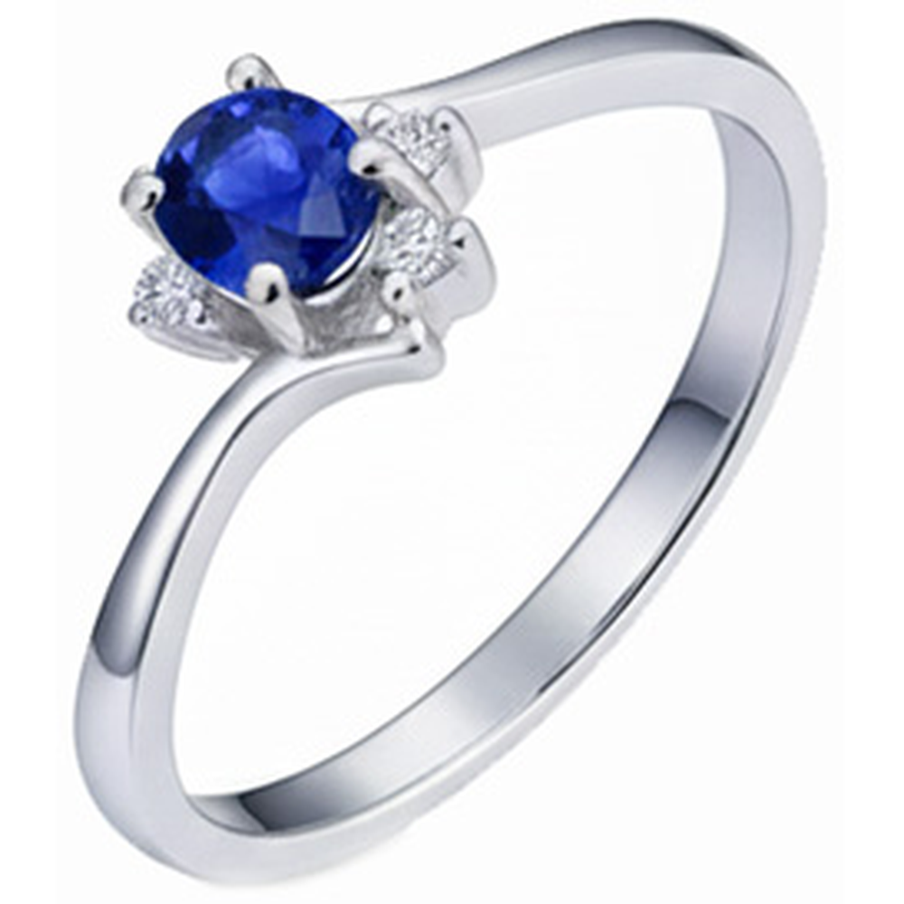 Anello solitario con zaffiro dello Sri Lanka da 1,90 carati e diamanti in oro bianco 14K
