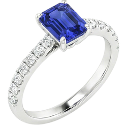 Anello solitario con zaffiro dello Sri Lanka da 4,25 carati e accenti di diamanti