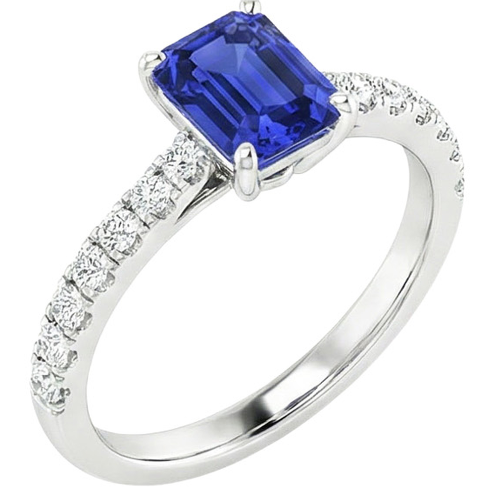 Anello solitario con zaffiro dello Sri Lanka da 4,25 carati e accenti di diamanti