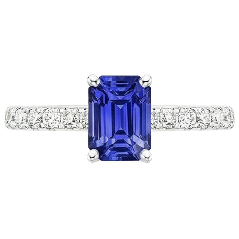 Anello solitario con zaffiro dello Sri Lanka da 4,25 carati e accenti di diamanti