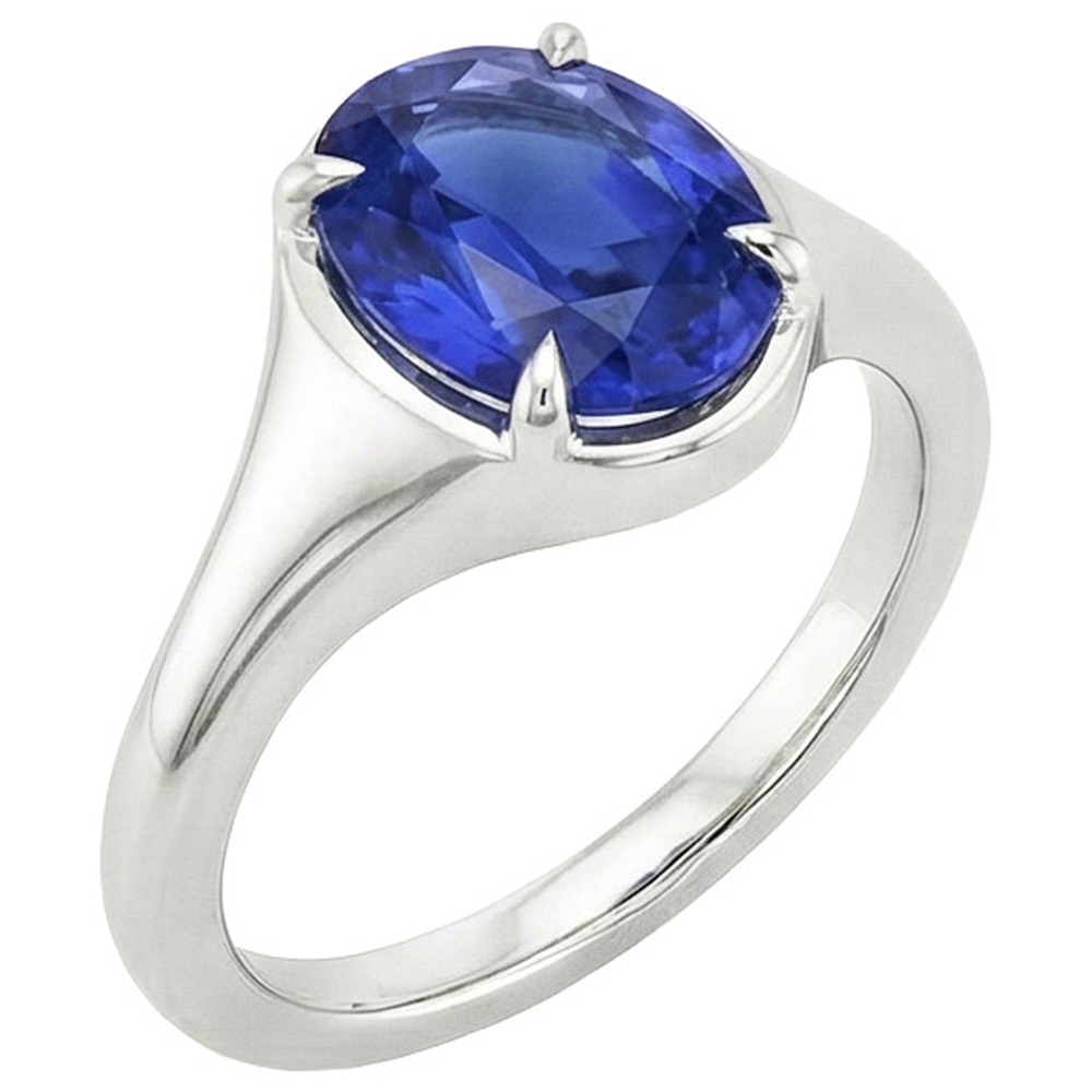 Anello solitario con zaffiro dello Sri Lanka in oro bianco 14K  taglio ovale 3 carati