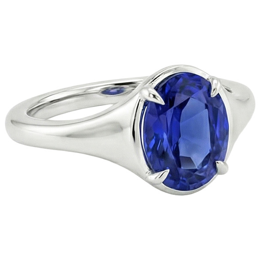 Anello solitario con zaffiro dello Sri Lanka in oro bianco 14K  taglio ovale 3 carati