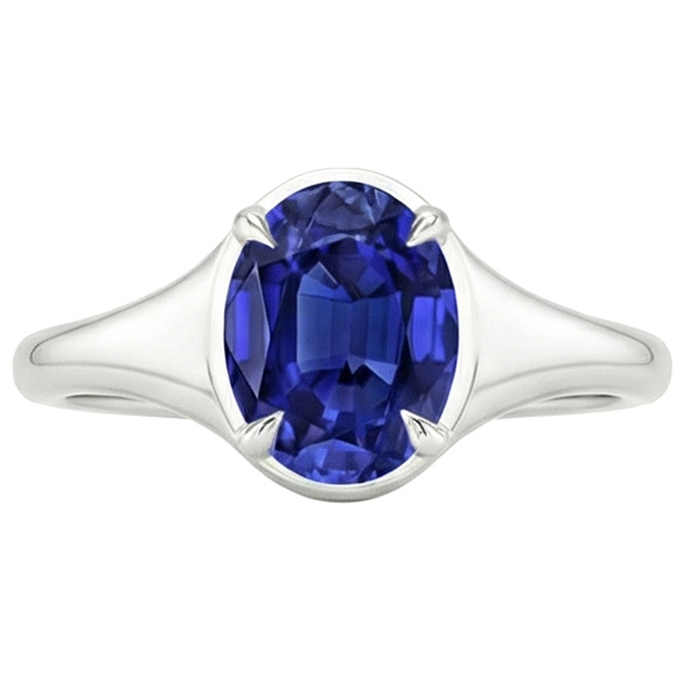 Anello solitario con zaffiro dello Sri Lanka in oro bianco 14K  taglio ovale 3 carati
