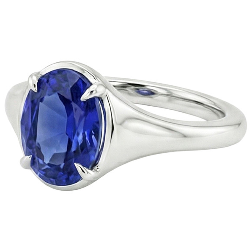 Anello solitario con zaffiro dello Sri Lanka in oro bianco 14K  taglio ovale 3 carati