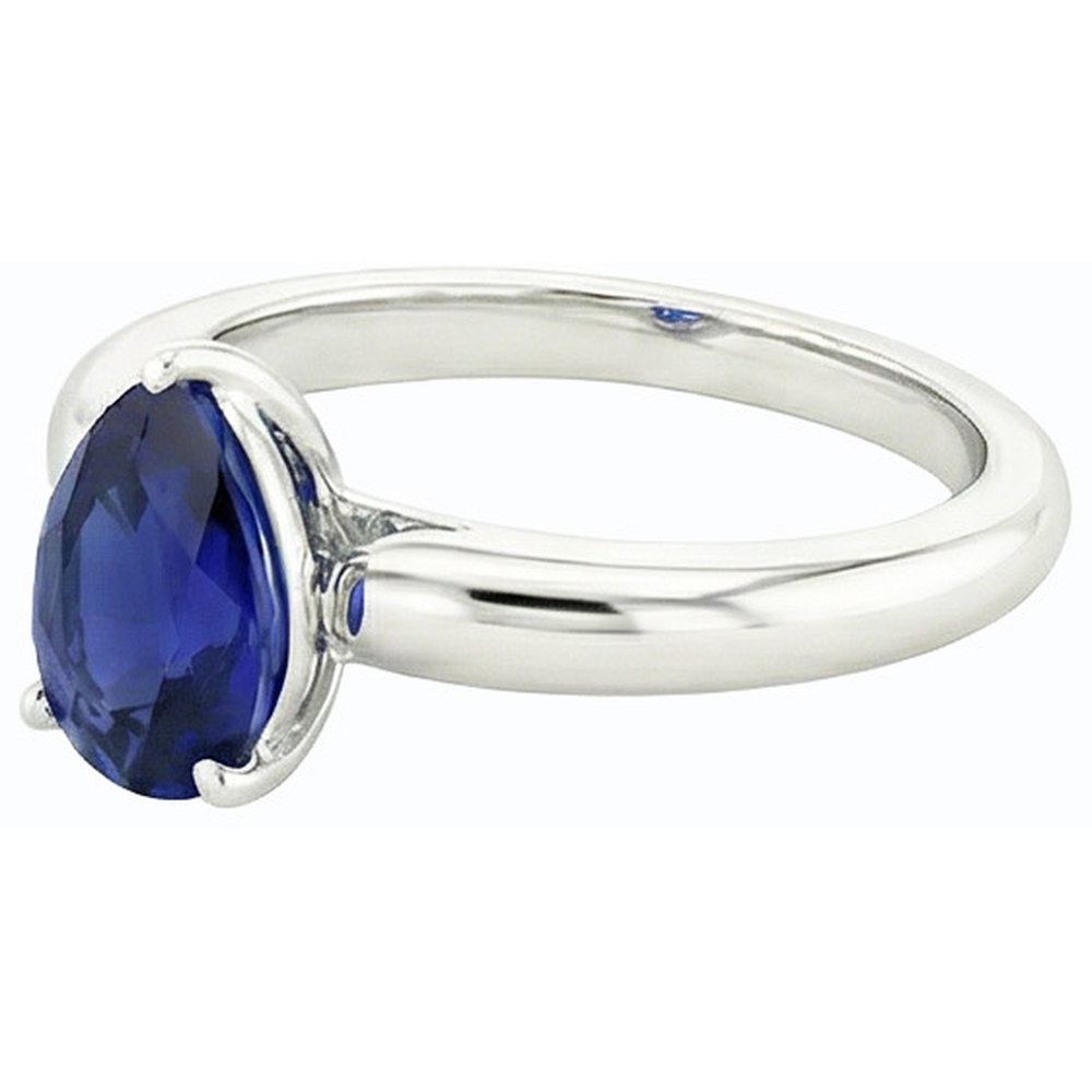 Anello solitario con zaffiro dello Srilankan di pera da 2,50 carati in oro bianco 14K