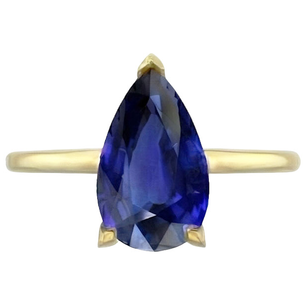 Anello solitario con zaffiro di Ceylon a goccia stile pera 3.50 carati