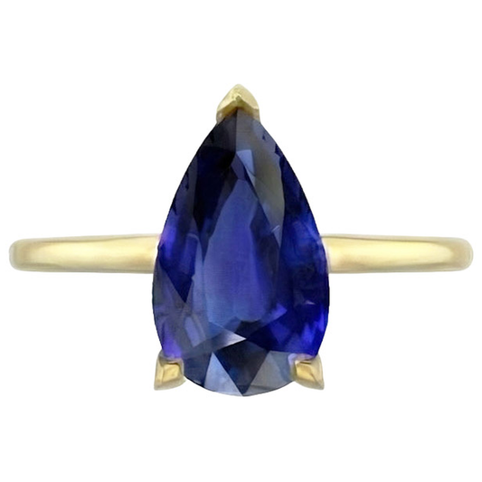 Anello solitario con zaffiro di Ceylon a goccia stile pera 3.50 carati