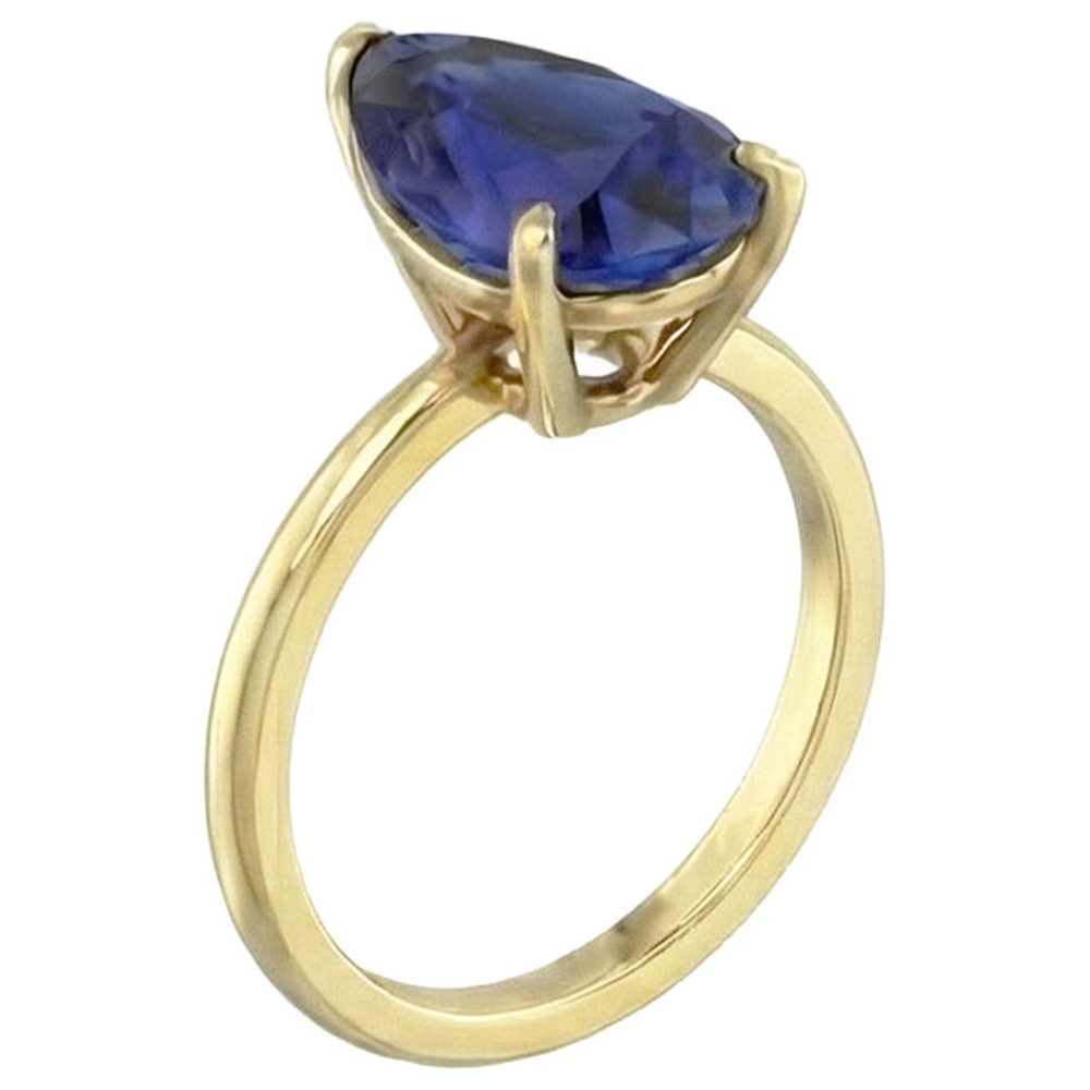 Anello solitario con zaffiro di Ceylon a goccia stile pera 3.50 carati