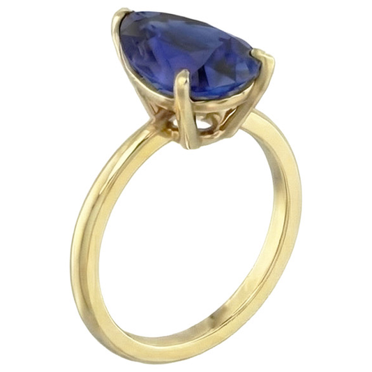 Anello solitario con zaffiro di Ceylon a goccia stile pera 3.50 carati