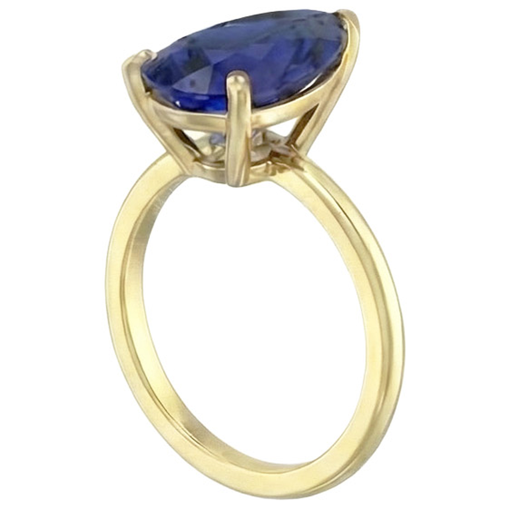 Anello solitario con zaffiro di Ceylon a goccia stile pera 3.50 carati