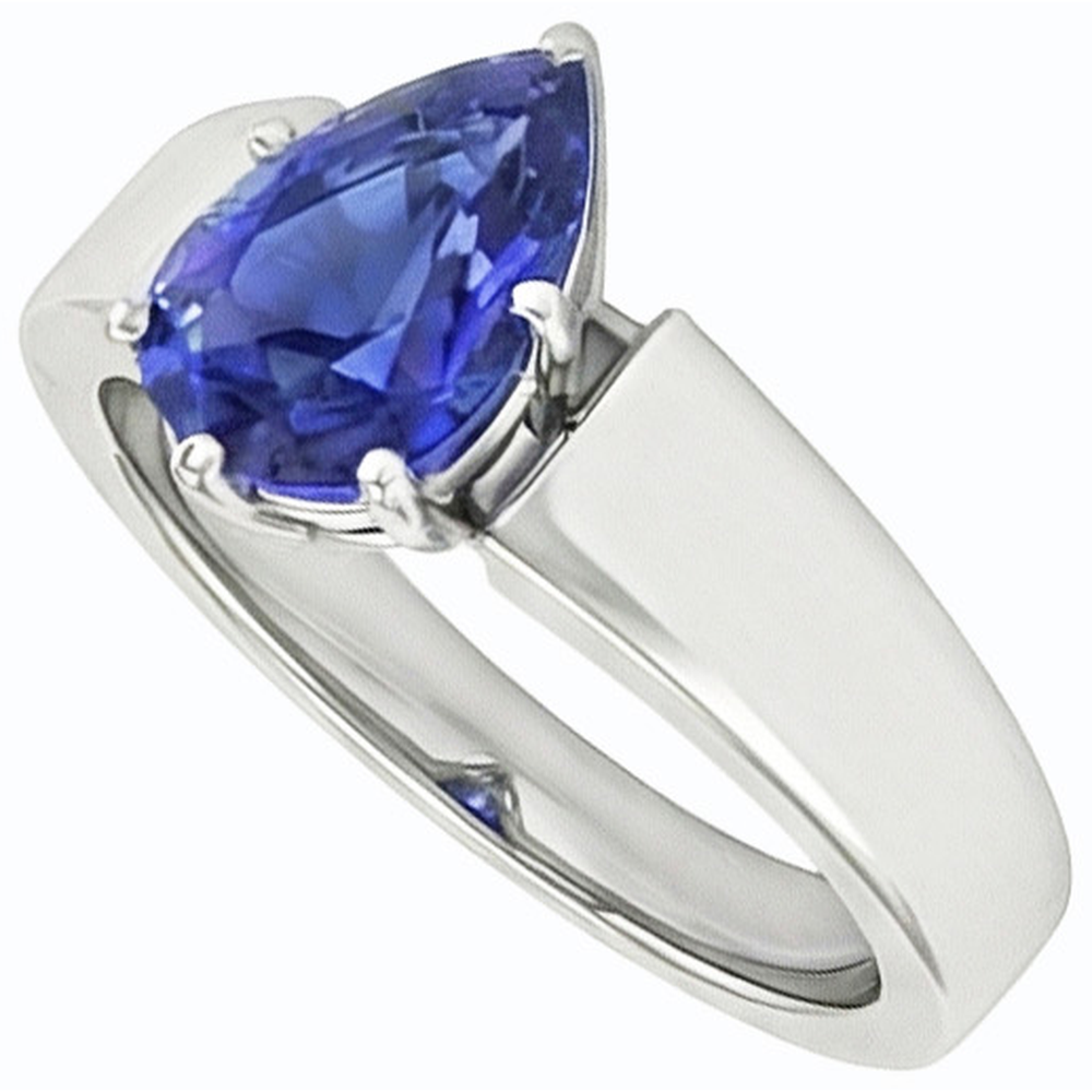 Anello solitario con zaffiro di Ceylon da 1,50 carati incastonato in oro bianco 14K