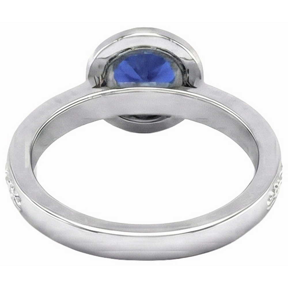 Anello solitario con zaffiro di Ceylon da 2,40 ct e dettagli a taglio rotondo in oro bianco 14K