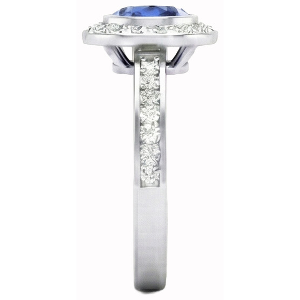 Anello solitario con zaffiro di Ceylon da 2,40 ct e dettagli a taglio rotondo in oro bianco 14K