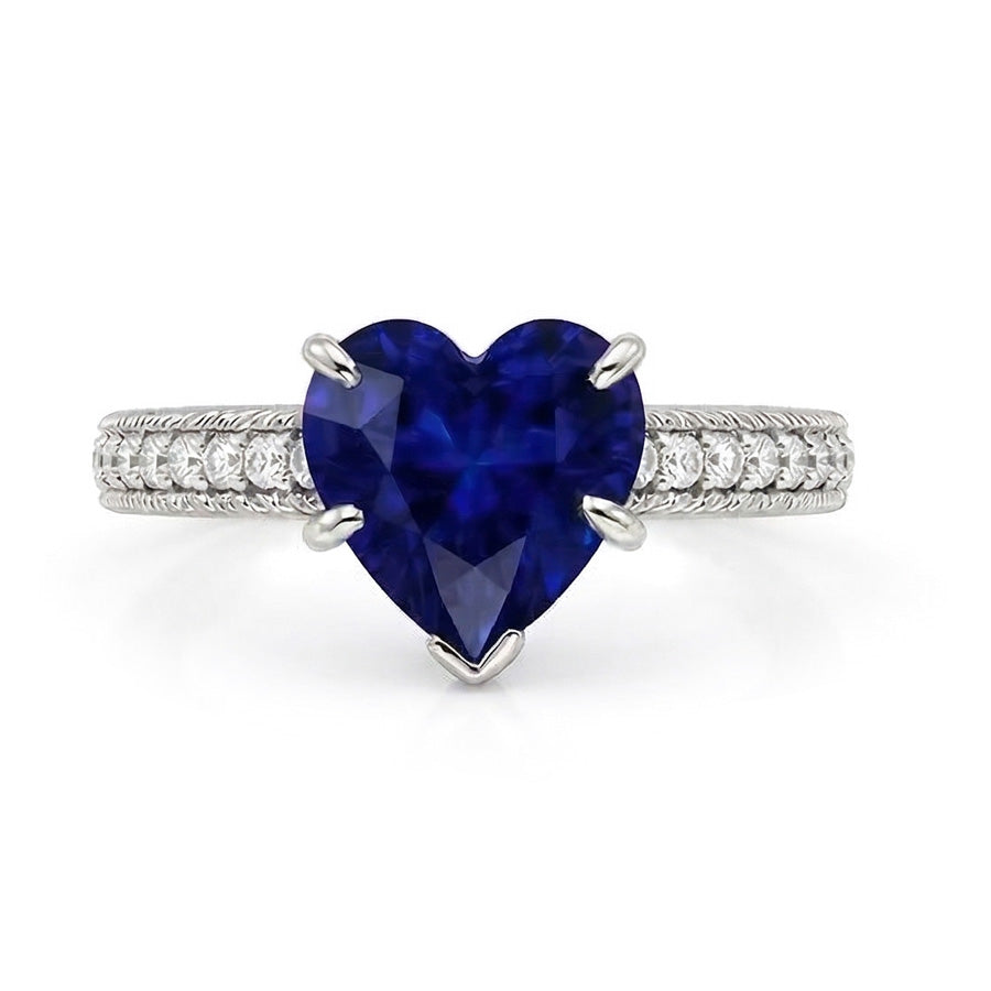 Anello solitario con zaffiro di Ceylon e pavé con accenti di diamanti 2.50 carati