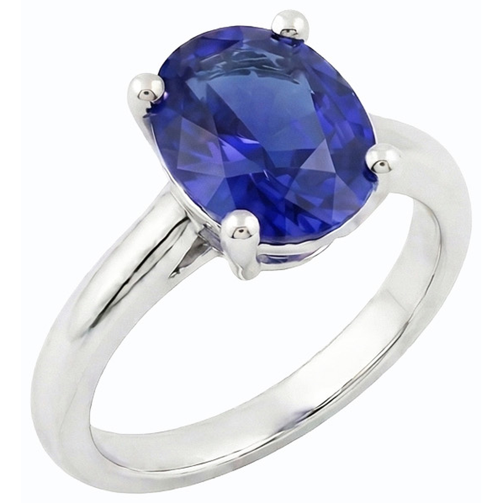 Anello solitario con zaffiro di Ceylon ovale da 1,50 carati in oro bianco 14K