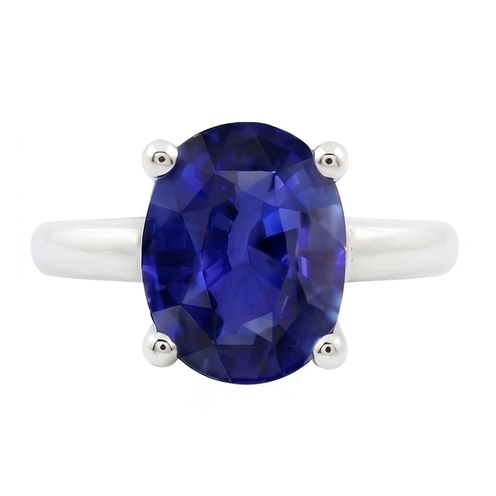 Anello solitario con zaffiro di Ceylon ovale da 1,50 carati in oro bianco 14K