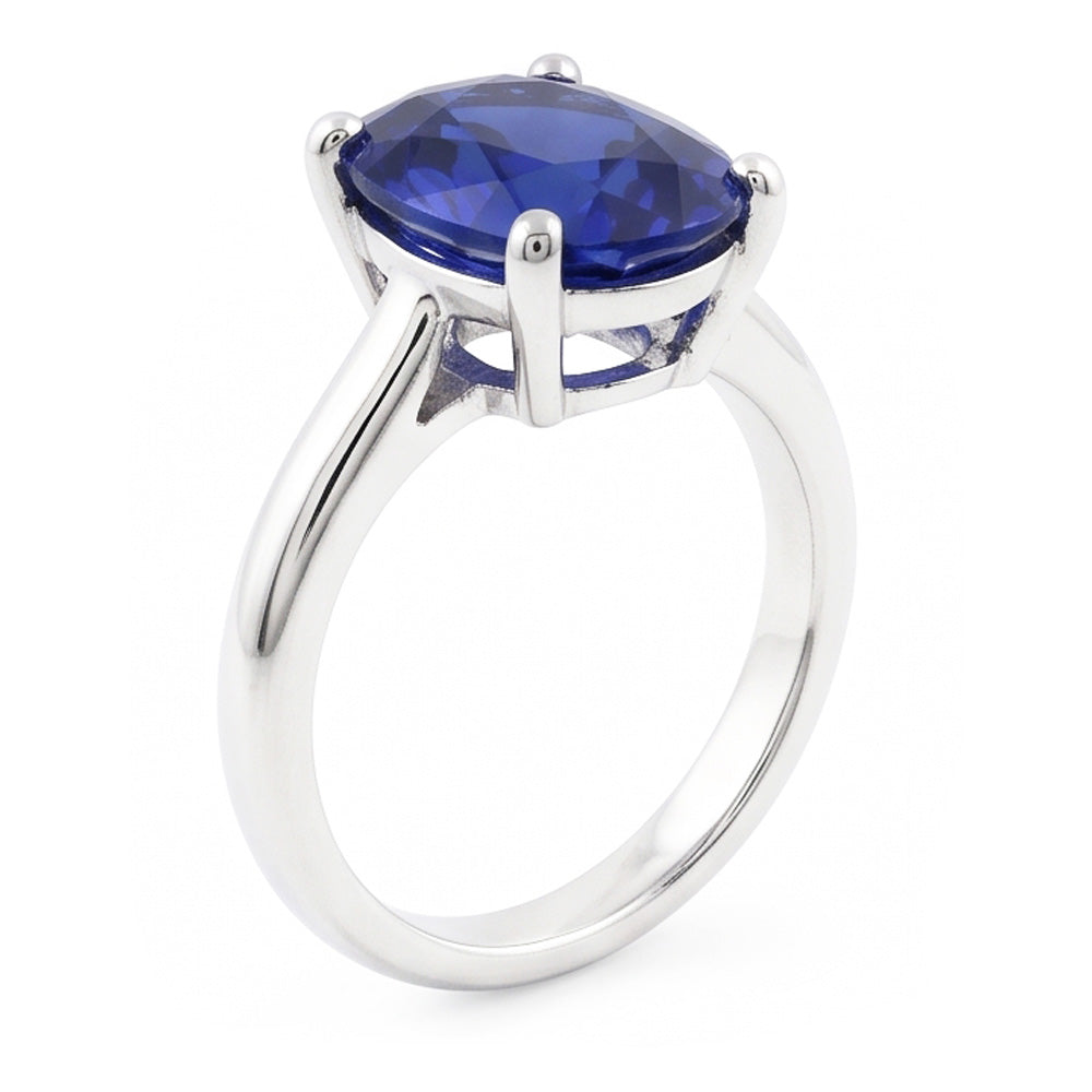 Anello solitario con zaffiro di Ceylon ovale da 1,50 carati in oro bianco 14K