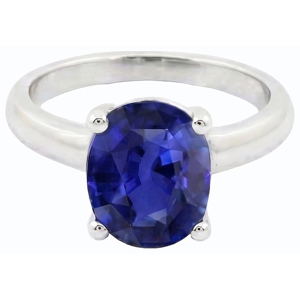 Anello solitario con zaffiro di Ceylon ovale da 1,50 carati in oro bianco 14K