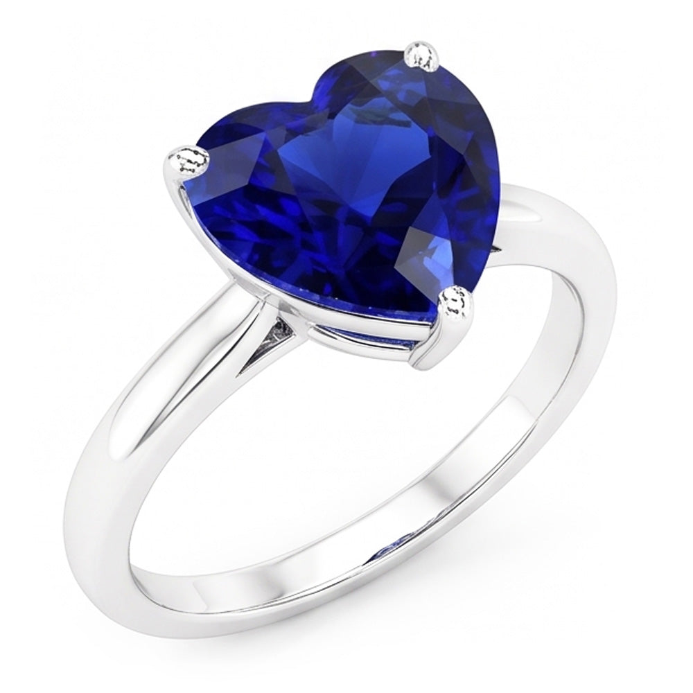 Anello solitario con zaffiro di Ceylon taglio cuore da 2,50 carati in oro bianco 14K