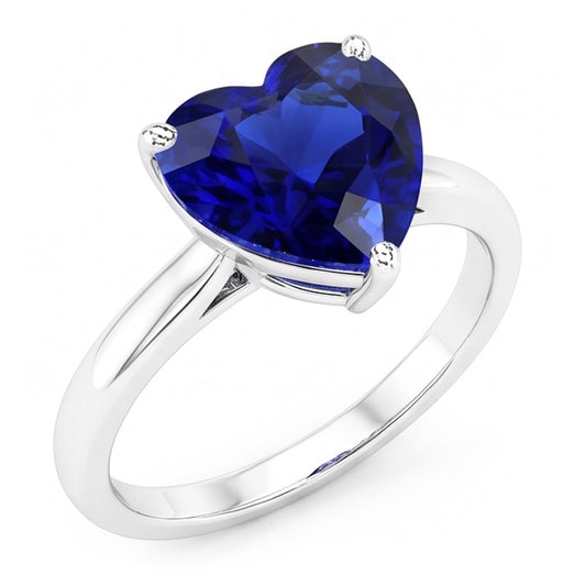 Anello solitario con zaffiro di Ceylon taglio cuore da 2,50 carati in oro bianco 14K