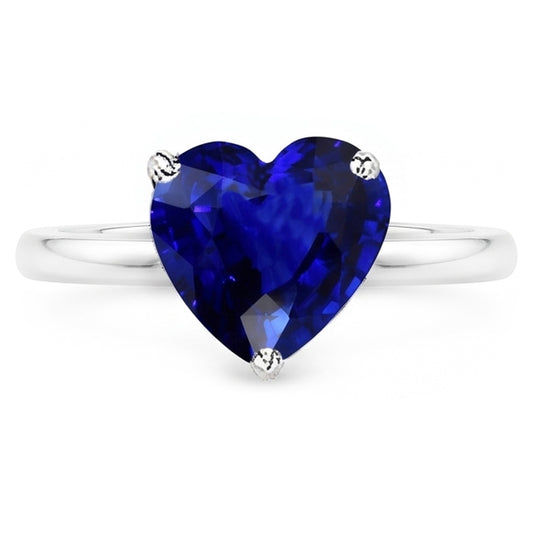 Anello solitario con zaffiro di Ceylon taglio cuore da 2,50 carati in oro bianco 14K