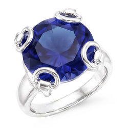 Anello solitario con zaffiro di Ceylon taglio rotondo 7 ct. Oro bianco 14K