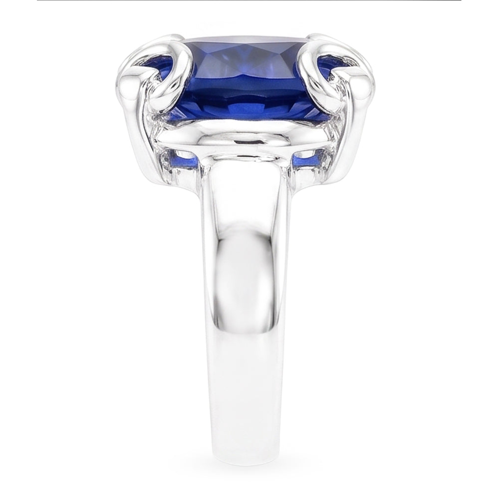 Anello solitario con zaffiro di Ceylon taglio rotondo 7 ct. Oro bianco 14K