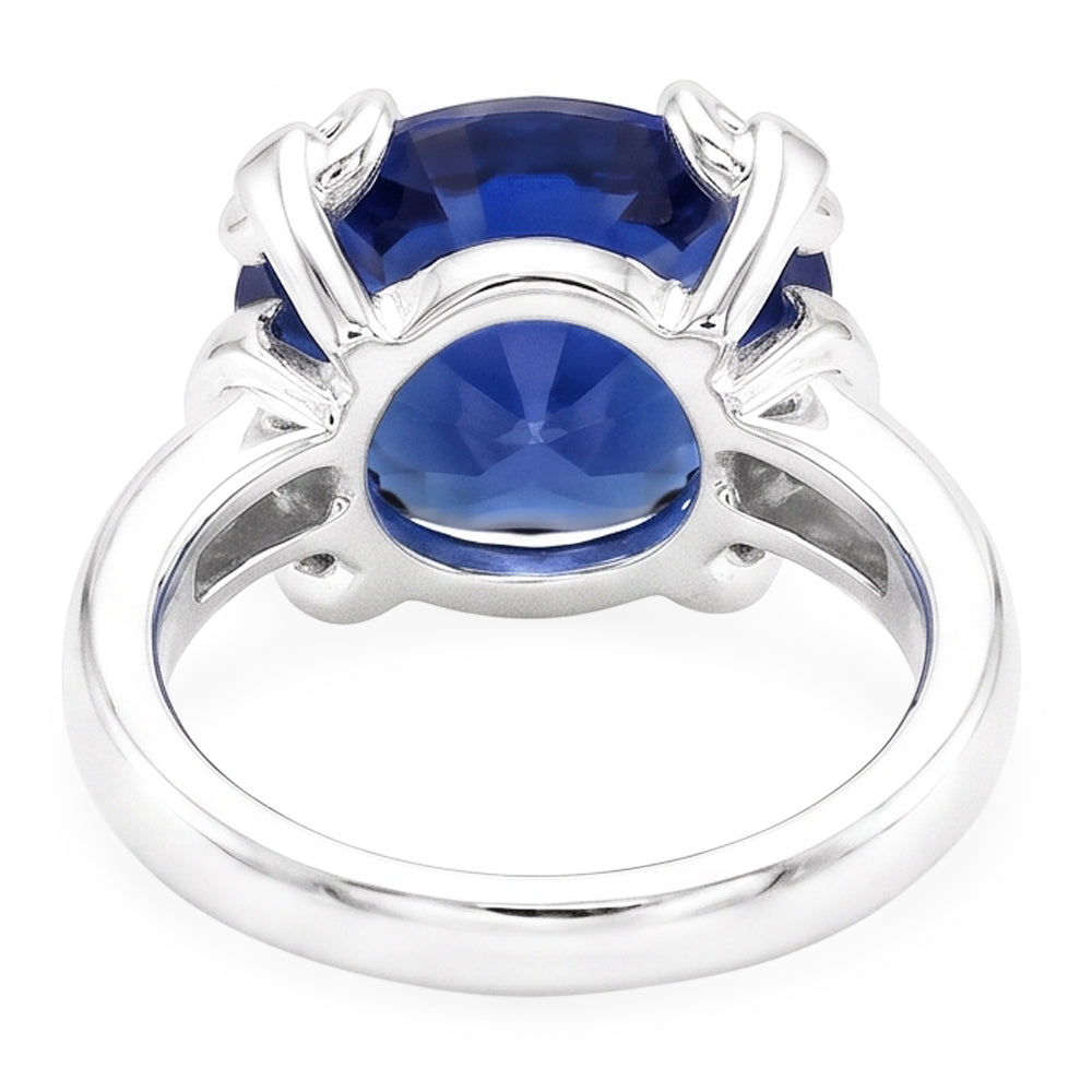 Anello solitario con zaffiro di Ceylon taglio rotondo 7 ct. Oro bianco 14K