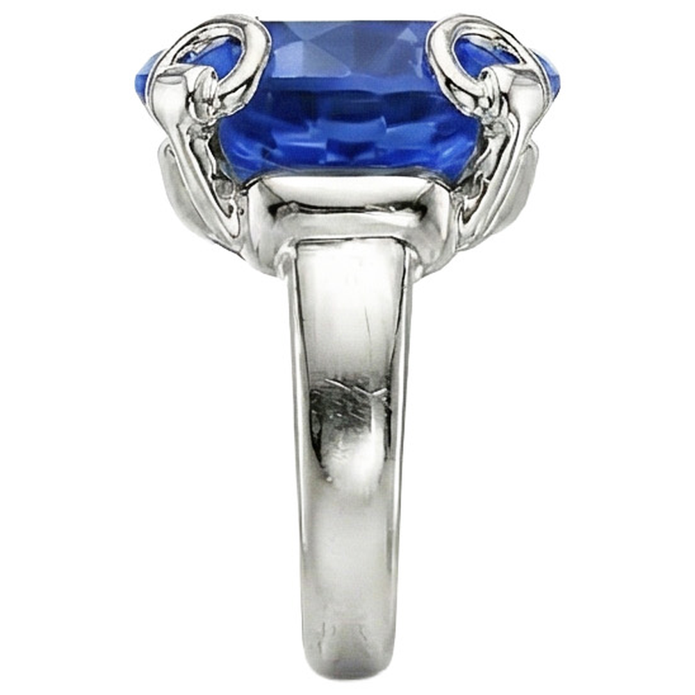 Anello solitario con zaffiro di Ceylon taglio rotondo 7 ct. Oro bianco 14K