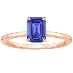 Anello solitario con zaffiro di Ceylon taglio smeraldo 3 carati in oro rosa 14K