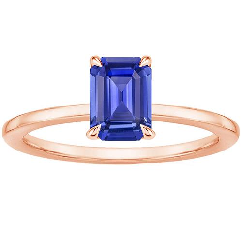 Anello Solitario Zaffiro Ceylon 3 Carati Taglio Smeraldo Oro Rosa 14K - harrychadent.it