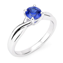 Anello solitario con zaffiro e diamante tondo da 1 carati con montatura ad asta in oro bianco 14K