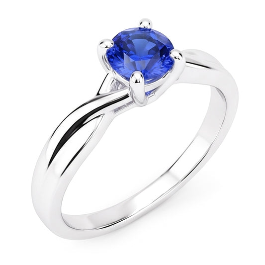 Anello solitario con zaffiro e diamante tondo da 1 carati con montatura ad asta in oro bianco 14K