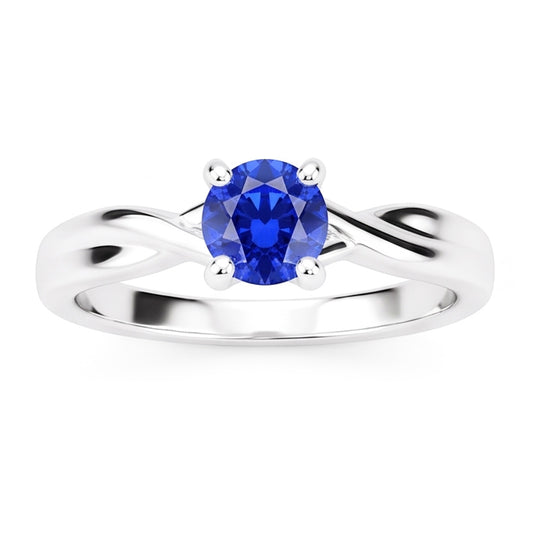 Anello solitario con zaffiro e diamante tondo da 1 carati con montatura ad asta in oro bianco 14K