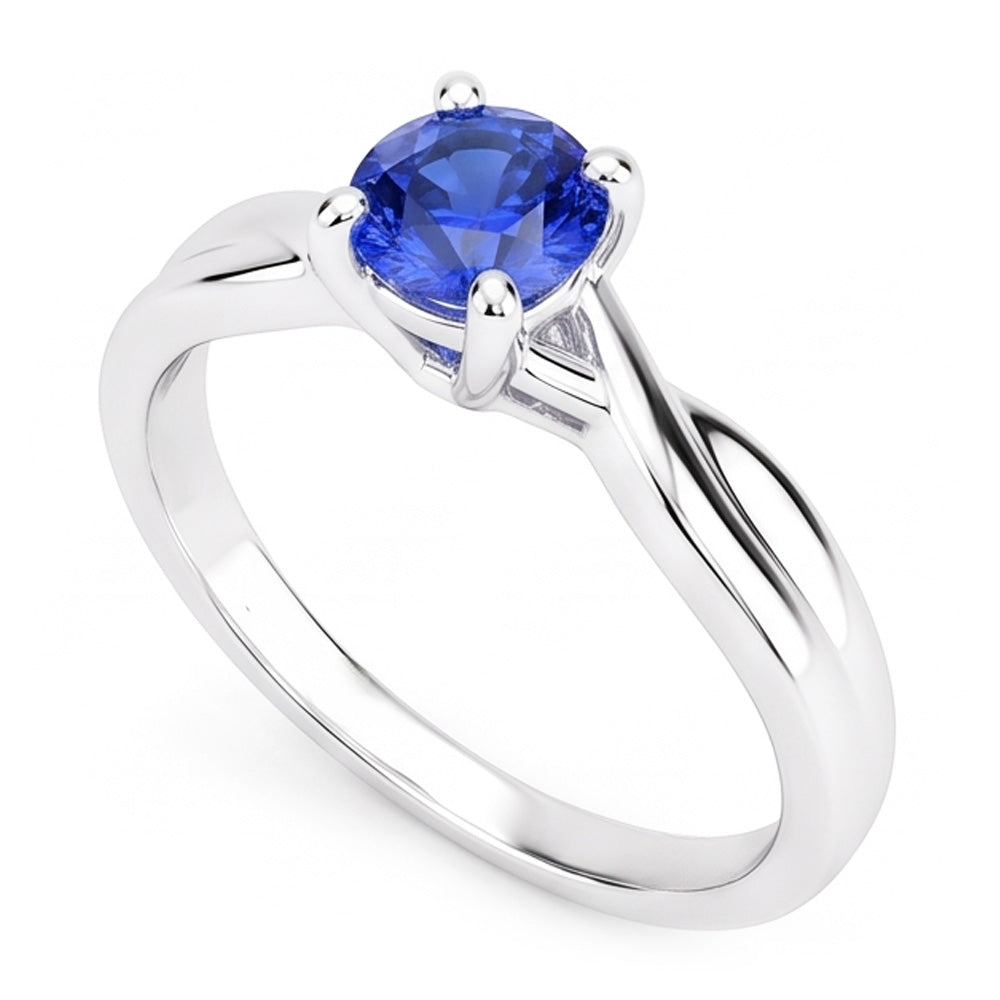 Anello solitario con zaffiro e diamante tondo da 1 carati con montatura ad asta in oro bianco 14K