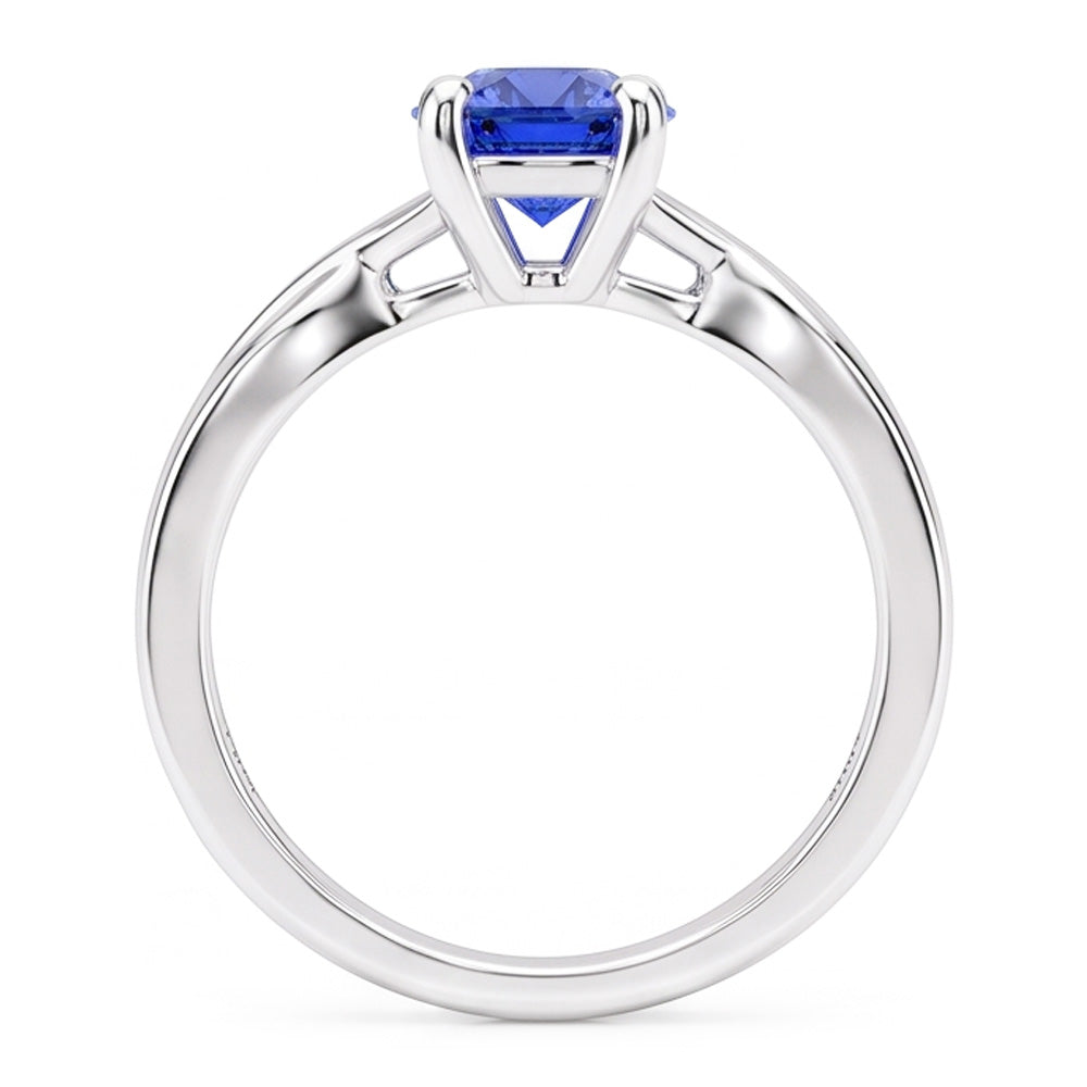 Anello solitario con zaffiro e diamante tondo da 1 carati con montatura ad asta in oro bianco 14K