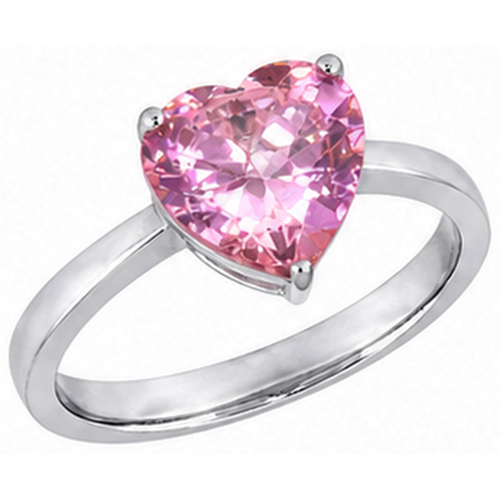 Anello solitario con zaffiro rosa da 3 carati a taglio cuore in oro bianco 14K Nuovo