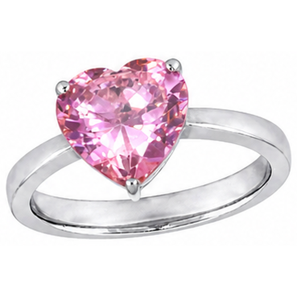 Anello solitario con zaffiro rosa da 3 carati a taglio cuore in oro bianco 14K Nuovo