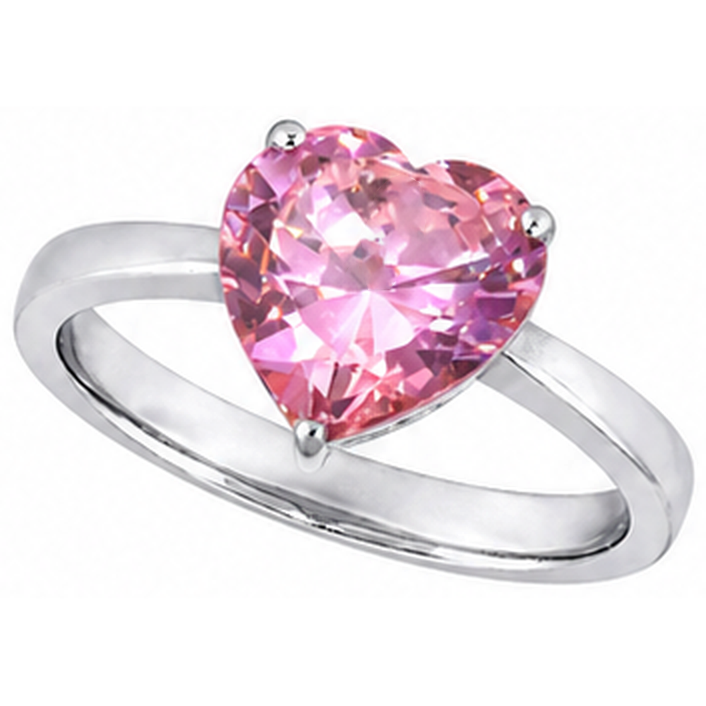Anello solitario con zaffiro rosa da 3 carati a taglio cuore in oro bianco 14K Nuovo